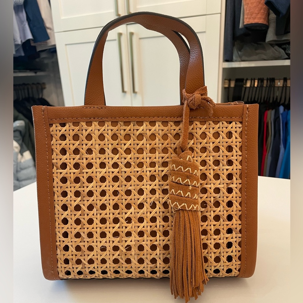 Vince Camaro Bamboo & Leather Open Weave Mini Bag
